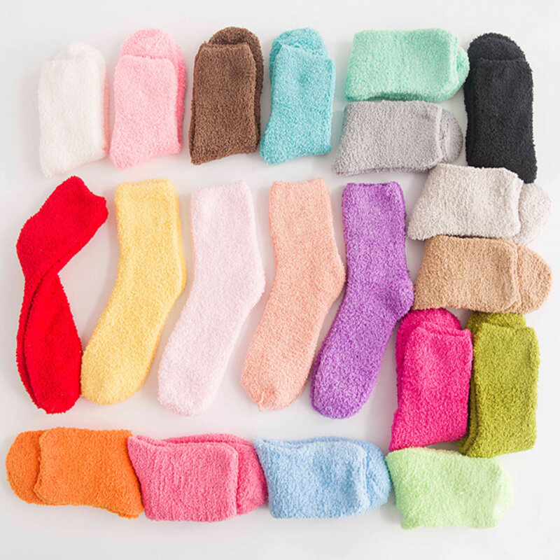 10 Pcs = 5 Paren/partij High Fashion Leuke Sokken Vrouwen Bed Sokken Pure Kleurrijke Fluffy Warm Winter Kids Gift Soft vloer Thuis Slaap Sokken
