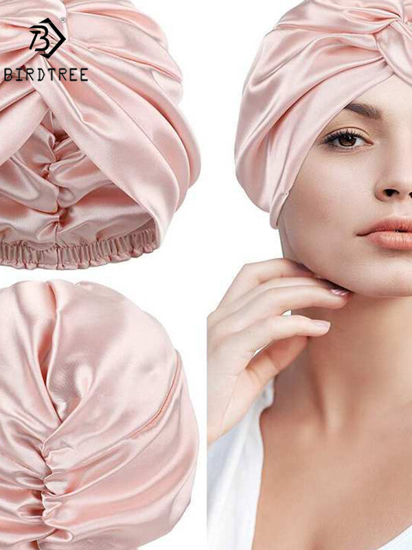 100 Mulberry Silk Turban Bonnets For Women ,Twisted Sleeping Night Cap, 19 MM Pure Silk Hair Wrap Cap For Curly Ladies  T32104X