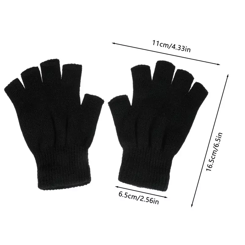 1Pair Black Unisex Half Finger Fingerless Gloves for Women Men Wool Knit Wrist Cotton Gothic Gloves Winter Warm Workout Gloves