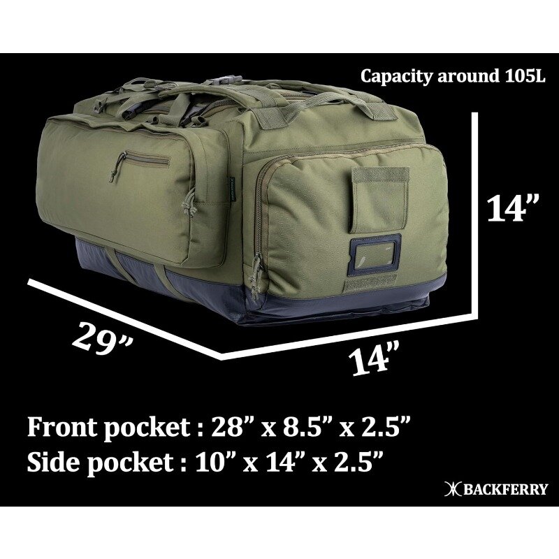 Large Duffle Bag Duffel Pack with Backpack Shoulder Straps and Shoes Compartment 105L for Sports Travel Hunting Camping.
