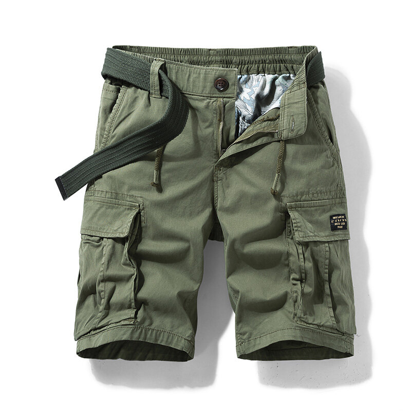 Shorts tático de algodão do exército masculino, calça curta casual de bolso múltiplo caqui, shorts militares soltos, moda verão, nova, 2024