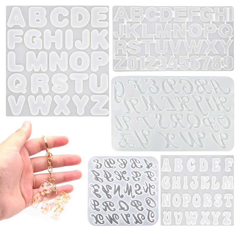 Gantungan kunci alfabet silikon cetakan DIY huruf angka Epoxy cetakan Resin gantungan kunci anting liontin Epoxy Resin perhiasan kerajinan Casting