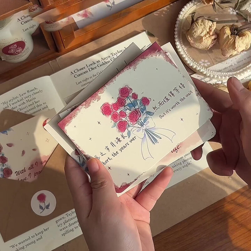 5 buah/lot kartu ucapan amplop mawar gaya Barat 17x11.5cm surat cinta romantis kartu ulang tahun undangan pernikahan