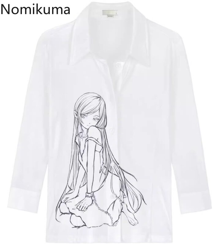 Blusa ajustada con estampado De dibujos animados para Mujer, camisa coreana a la Moda, color blanco, dulce, para verano, 2024