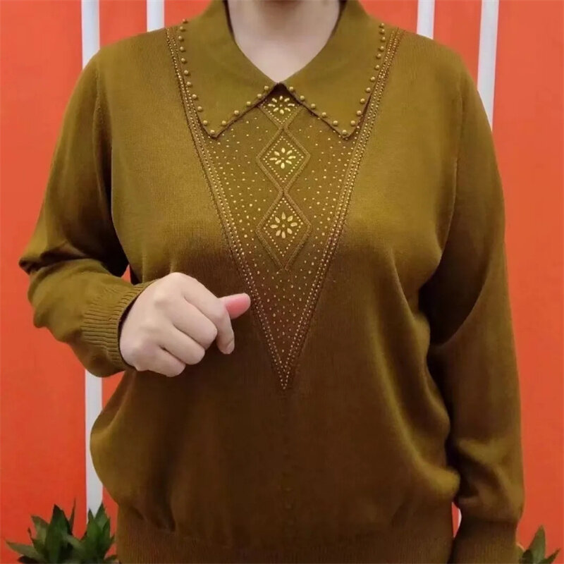 Suéteres de punto para madre de mediana edad, jerseys femeninos de manga larga, suéter informal suelto, primavera y otoño, novedad de 2024