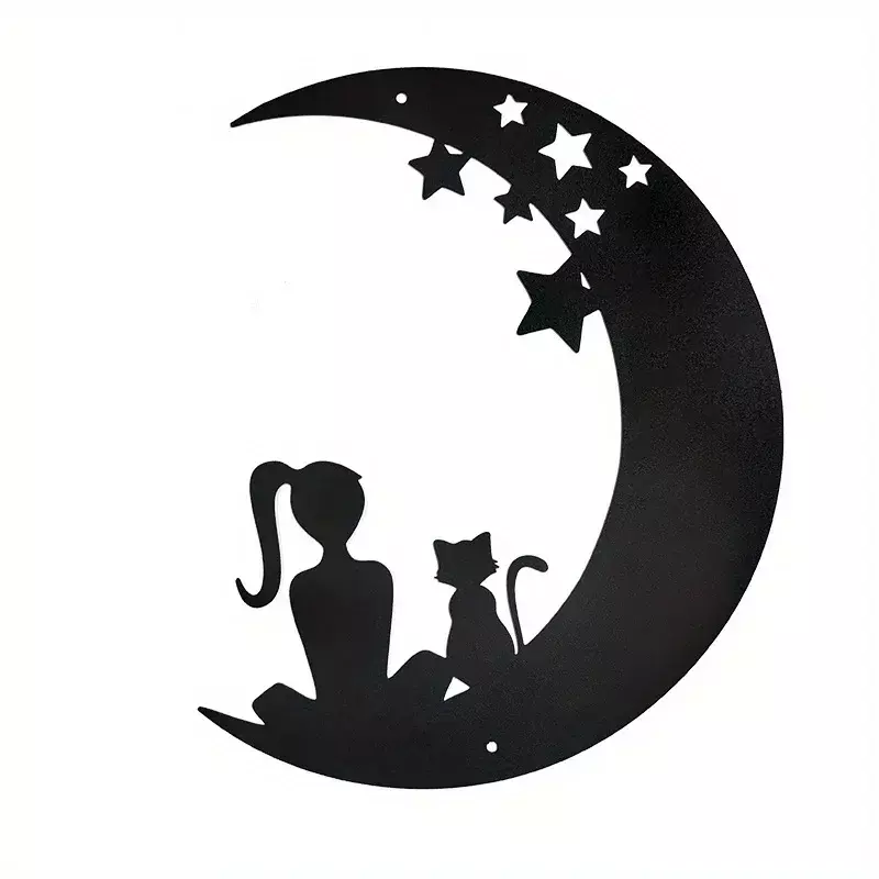 Металлическая настенная скульптура «Кот и Луна»