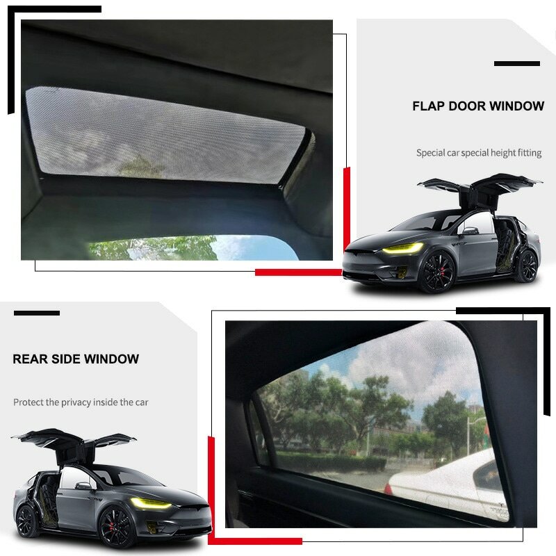 Parasol de techo de vidrio ModelX para Tesla Model X, parasoles delanteros y traseros, Red de sombreado ciego, accesorios decorativos para automóviles