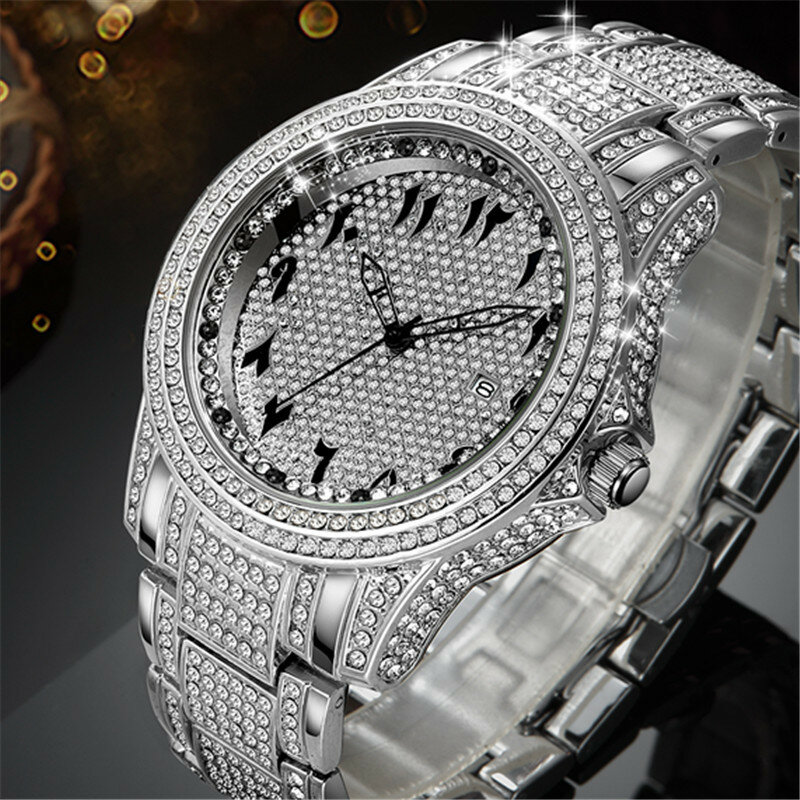 Nowy oblodzony zegarek dla mężczyzn luksusowa marka zegarki diamentowe Hip Hop kwarcowy zegarek męski zegar Relogio Masculino Drop Shipping