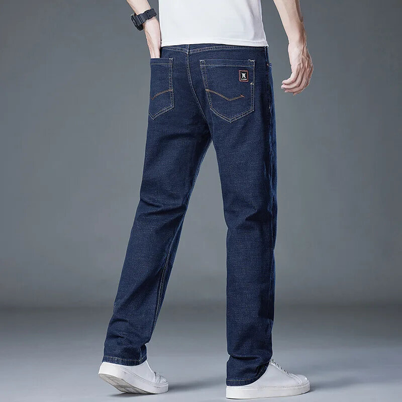 150KG jesienno-zimowe spodnie męskie Plus rozmiar 52 50 48 46 oversize Stretch grube luźne proste duże spodnie dżinsowe Streetwear