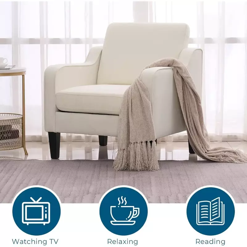 Beige for Living Room Upholstered Armchair With Scooped Arms for Bedroom Wooden Chair Apartment Studio Office Coffee Chairs Cafe