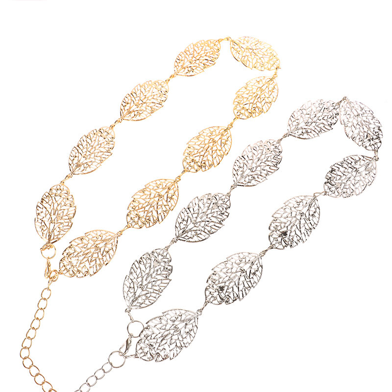 1PSC w kształcie liścia wydrążony łańcuszek do spodni elegancki złoty srebrny pasek z metalowym pasem dla kobiet damskiej sukni ślubnej pasek