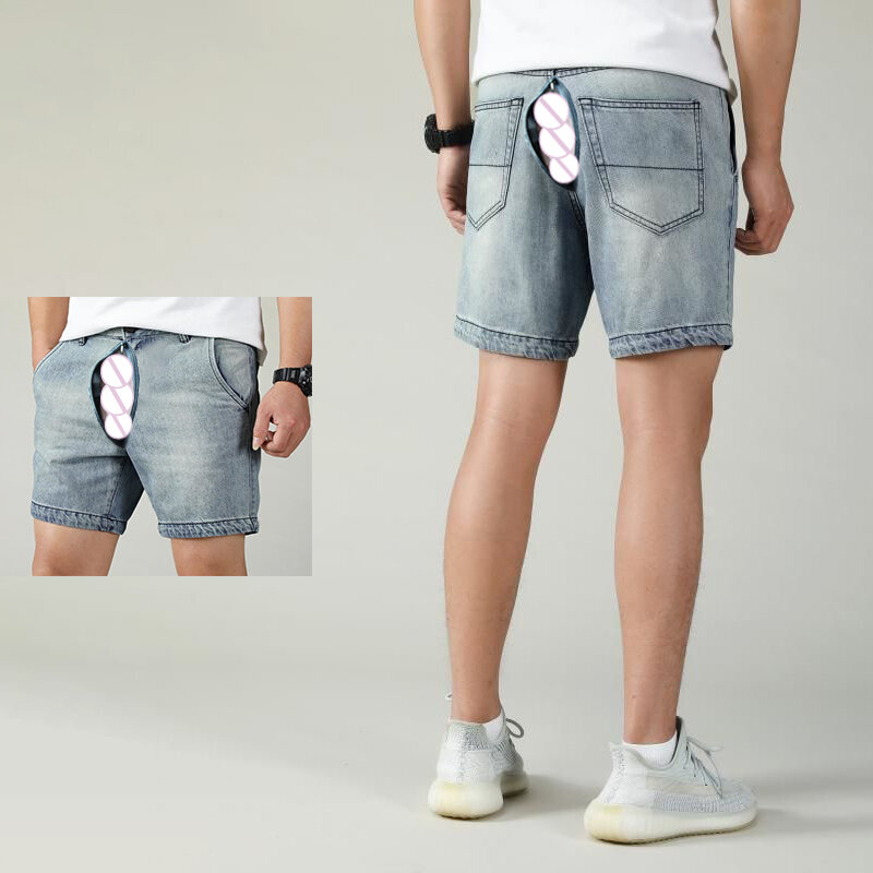 Летние сексуальные брюки с открытой промежностью, уличные эротические короткие облегающие джинсовые шорты, мужские винтажные повседневные брюки, мешковатые джинсы-карго, одежда Y2k