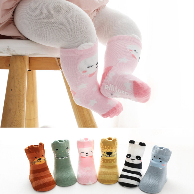 Spring Fall Infant Baby Lovely Socks 2023 Fashion Cartoon Animal Print Soft Anti-Slip Mid-Tube Socks For Toddler Boy Girl