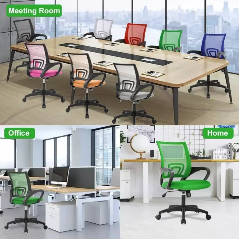 Kursi kantor rumah kursi meja ergonomis, komputer jaring dengan penopang pinggang sandaran tangan putar dapat disesuaikan hijau