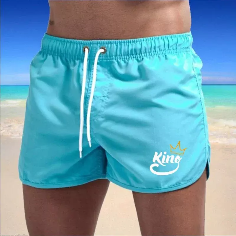 Men KING printed Sports Shorts Male Beach Pants Surf Fitness Pants Running Swimming Basketball Soccer Training Teen Multicolor