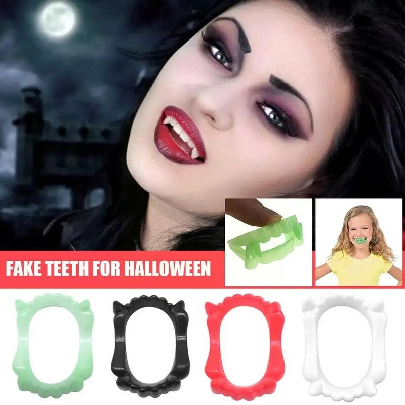 Halloween false dentiere luminose Dress Up puntelli giocattolo bretelle denti Zombie Tiger Reaper Horror Grim denti finti Cosplay E2T3