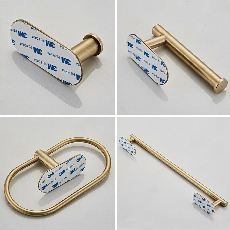 Self-Adhesive Bathroom Accessories Sets gold silver Towel Rack Bar Rail Ring Robe Clothes Hook Toilet Tissue Roll Paper Holder