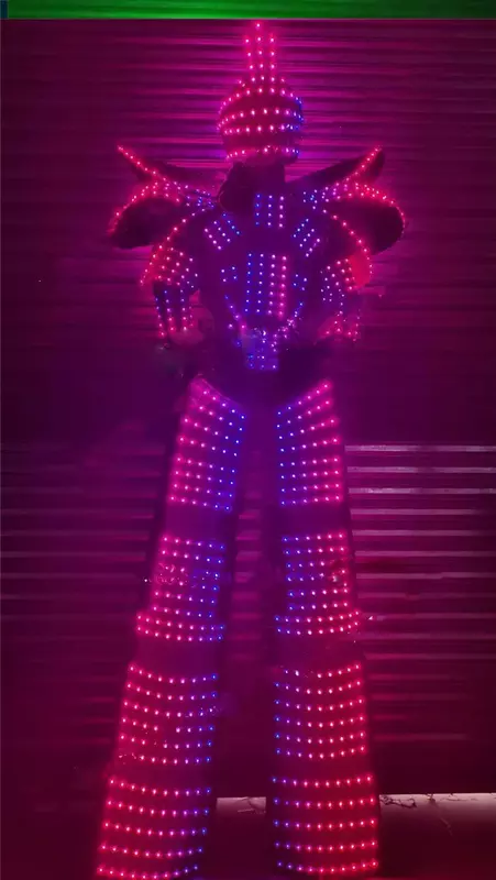 Costume de robot LED pour hommes, vêtements sur échasses de danse de salle de Rh, lumière polychrome, événement GelParty, spectacle sur scène, DJ, RVB
