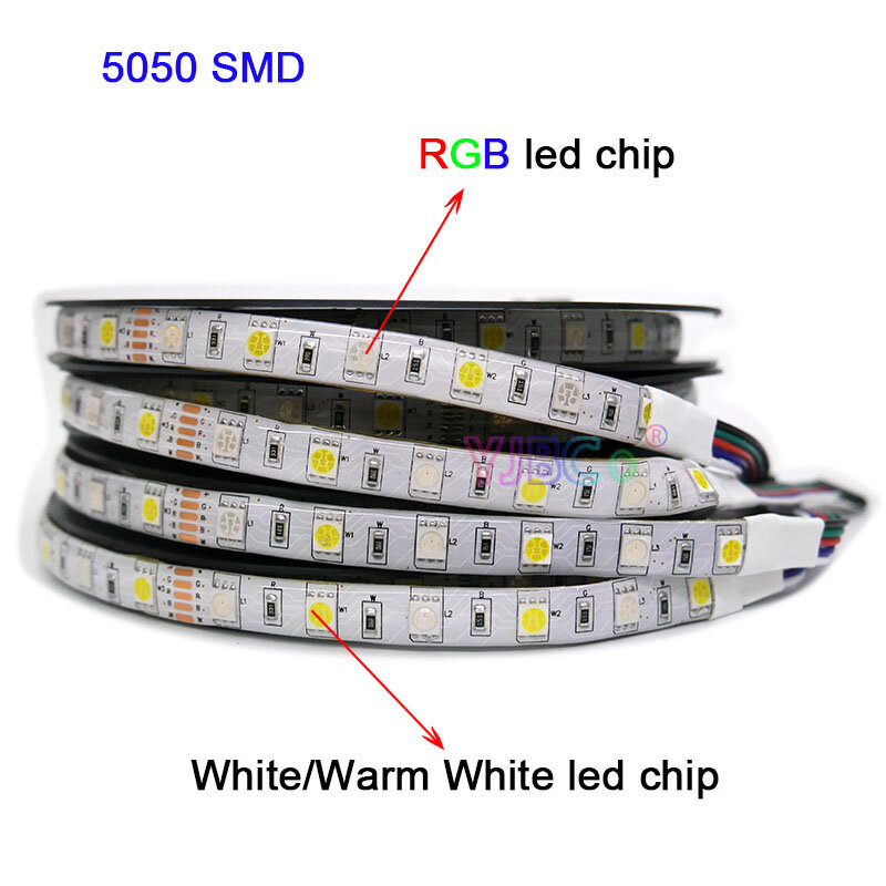 Tira de luces LED RGB/RGBW/RGBWW + CCT, barra de luz Flexible, cinta de lámpara RGBCCT, 12V, 5M, 60LED/m, SMD 5050, IP30/65