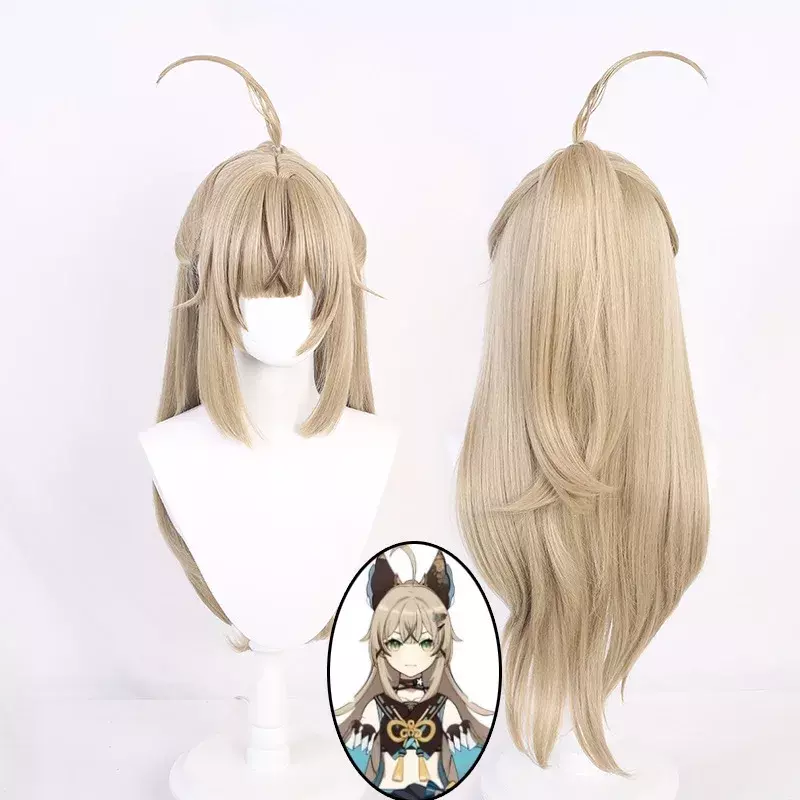 Genshin Impact Kirara Cosplay peruca marrom claro peruca sintética resistente ao calor com rabo de cavalo Kirara Cosplay perucas