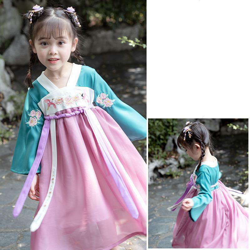 Ragazze autunno nuovo stile cinese ricamo Fluffy Hanfu Fairy Sweet Lovely Princess gonna Party Evening Performance Dress Vestido