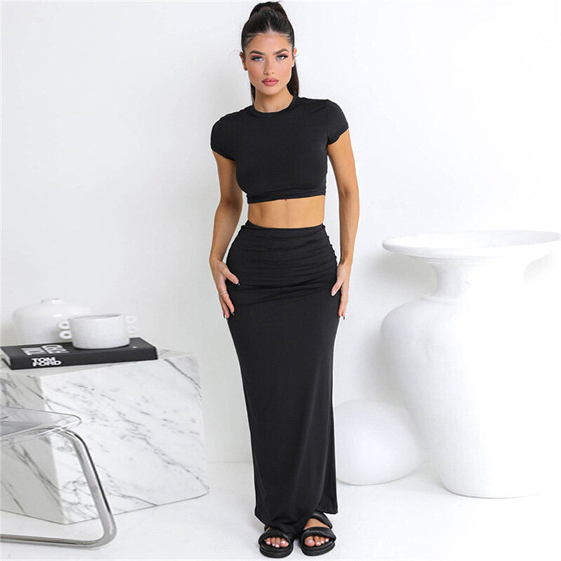 2 Piece White Women's Prom Dress+Top Solid Color Summer Party Gown Beach Holiday Skirt Casual Daily Streetwear Midi Robes