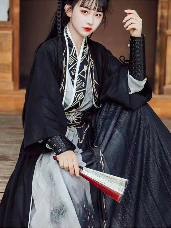 Gaun kostum Cosplay Hanfu tradisional Cina gaun Gotik keren hitam dinasti lagu wanita uniseks
