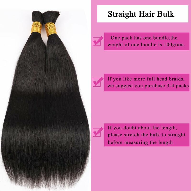 Human Hair Bulk for Braiding Straight Brazilian Virgin Human Hair Bulk no Weft for Braids Straight Bulk Human Hair Natural Black