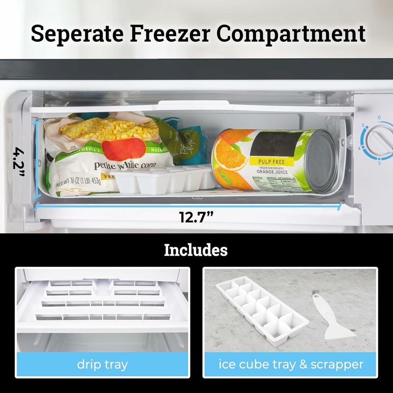 New 3.2 Cu.Ft. Single Door Compact Refrigerator with Freezer - Slide Out Glass Shelf, Perfect for Homes, Dorms - Platinum