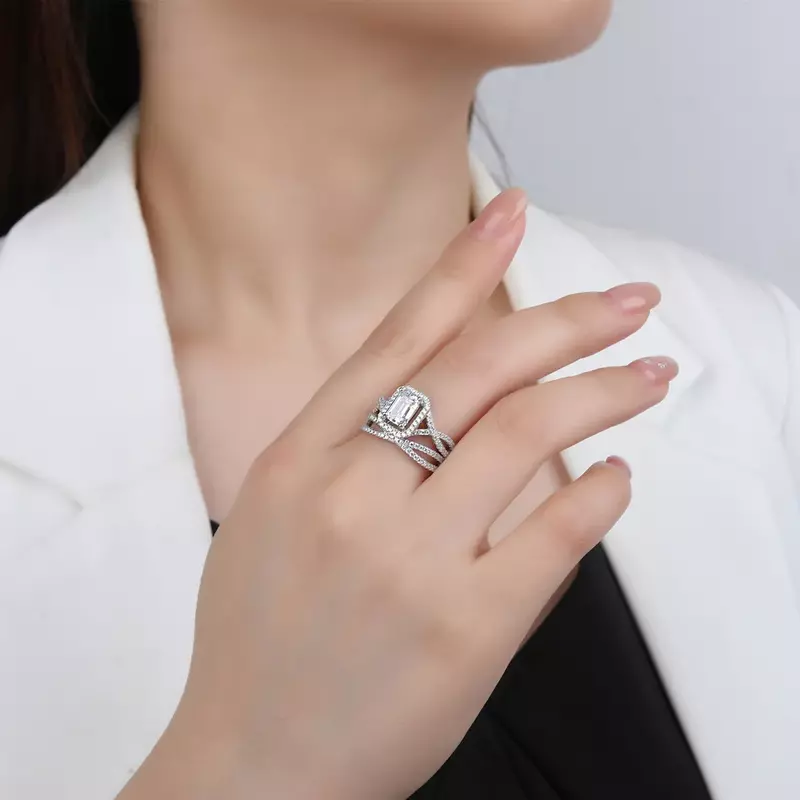 Conjunto de anel de duas peças de prata S925 para mulheres, prata S925, diamante completo, artesanato na Europa e América, pequeno e versátil, linha, novos modelos