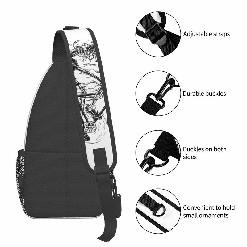 Skeleton Skull Cycle Black Crossbody Sling Bags Fashion Chest Bag Shoulder Backpack Daypack for Hiking Outdoor Camping Pack