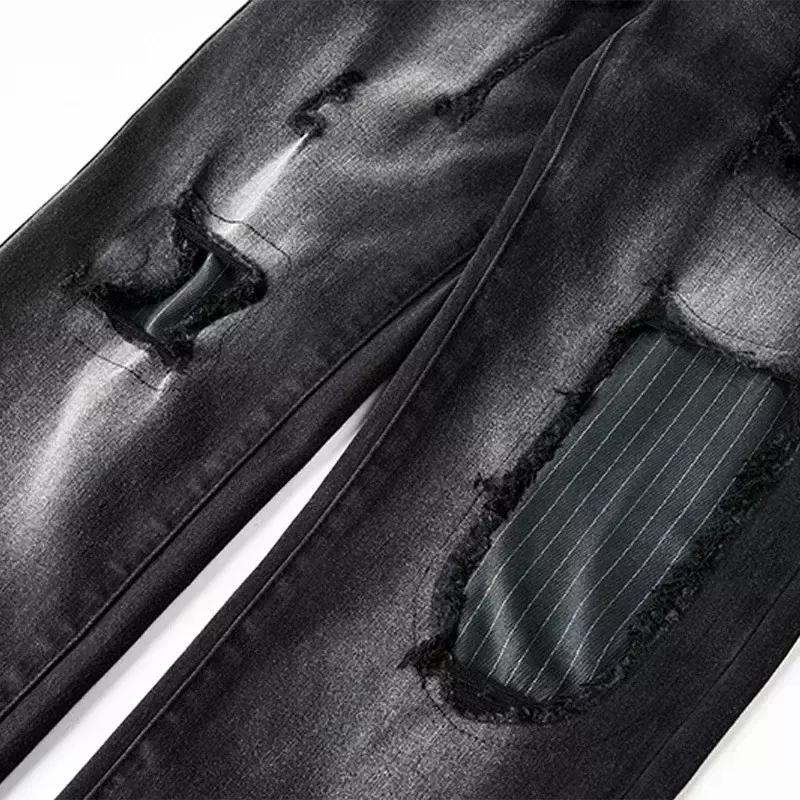 Jeans di marca ROCA viola di alta qualità American Top street patch hole slim dritto pantaloni eleganti e sottili