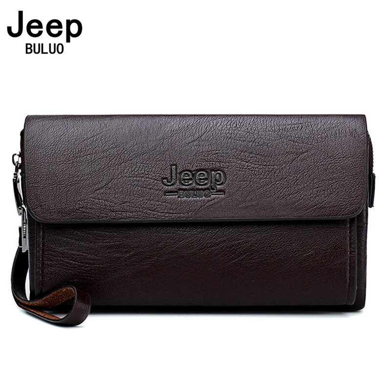 JEEP BULUO Luxury Brand Day Clutches Bags Men's Handbag For Phone and Pen High Quality Spilt Leather Wallets Hand bag Male