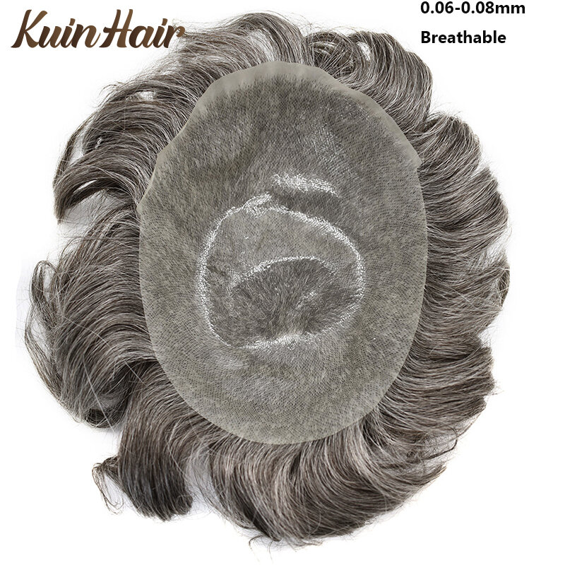 Vlok Dunne Huid 0.06-0.08Mm Volledige Pu Mannelijke Haarprothese Natuurlijke Haarlijn Mannen Toupet Pruiken 100% Indian Remy Haar Pruik Haarstuk 6"