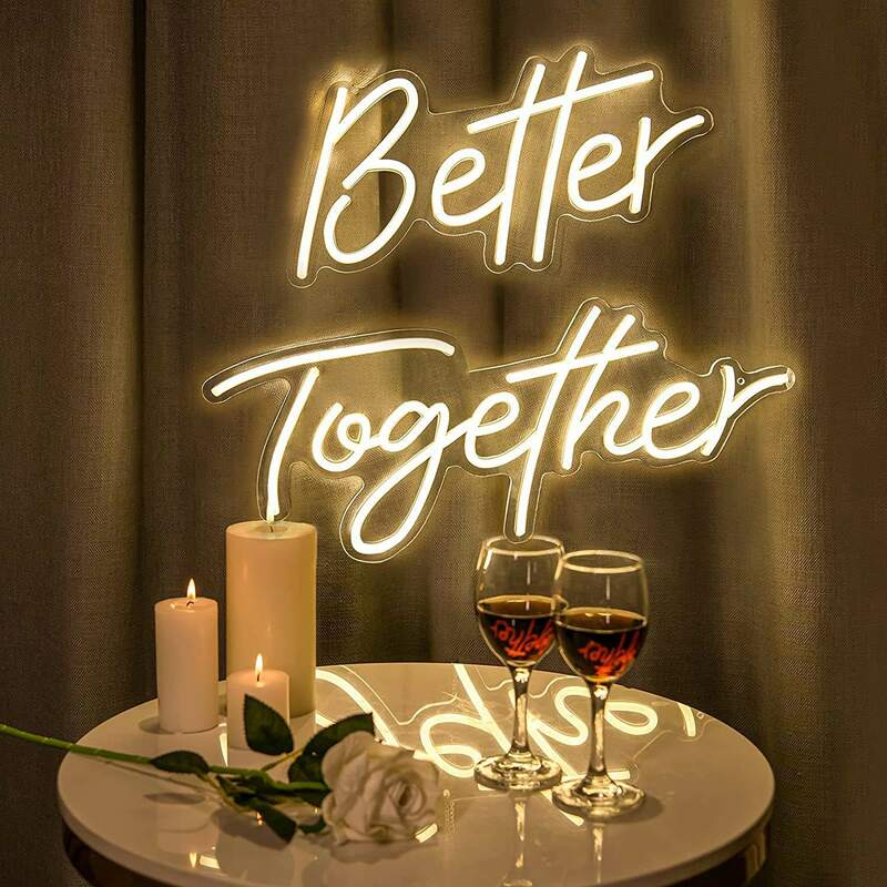 Неоновая светосветильник Вывеска на заказ, неоновые вывески «лучше вместе», светодиодные буквы на стену, для свадьбы, бара, кавайная комната, Настенный декор для бара Вечерние