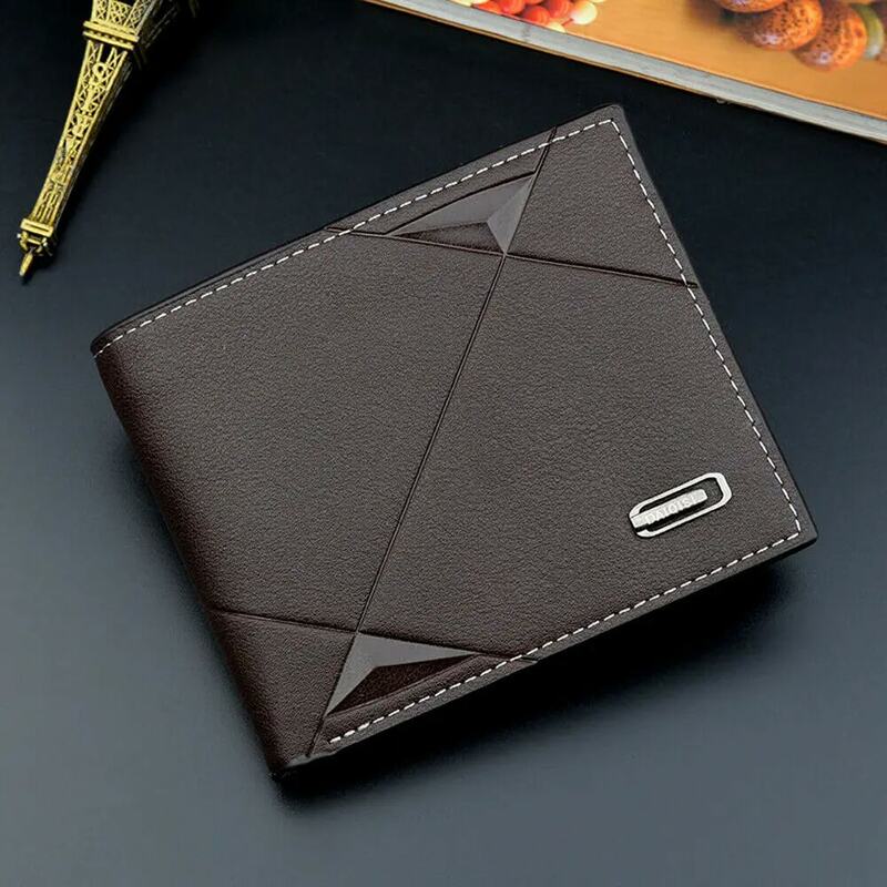 Carteira de carteira de couro para homens, marca de luxo, curto, fino, bolsas masculinas, dinheiro, cartão de crédito fino