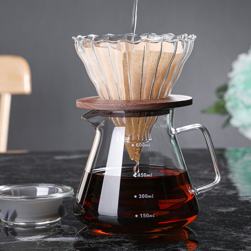 Pour Over Coffee Maker - 300ML 600ML Glass Carafe Coffee Server with Glass Coffee Dripper/Filter Drip Coffee Maker Set for Home