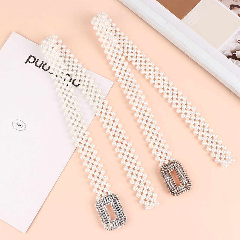 Elegante cinturón de perlas elástico para mujer, hebilla de diamantes de imitación, pretina de perlas para vestido de novia, cinturones de cintura de decoración