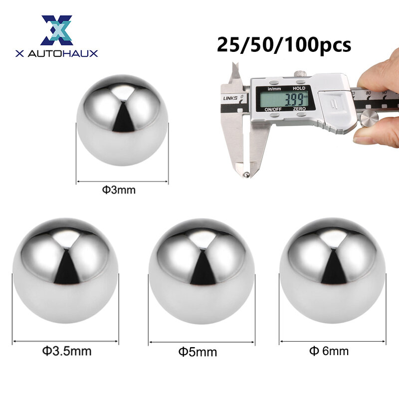 X Autohaux sfere di precisione 3mm 3.5mm 4mm 5mm 6mm acciaio cromato solido G25 per ruota portachiavi con cuscinetti a sfera 25/50/100 pezzi