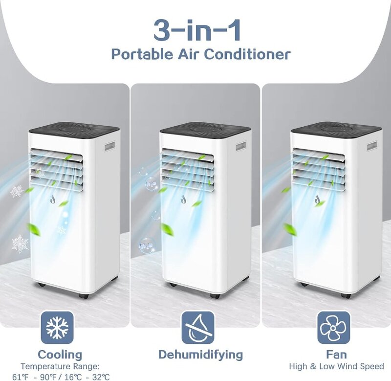 مكيف هواء محمول مع جهاز تحكم عن بعد للغرف ، الرطوبة 3 في 1 ، دوران الهواء ، إزالة الرطوبة 3 في 1