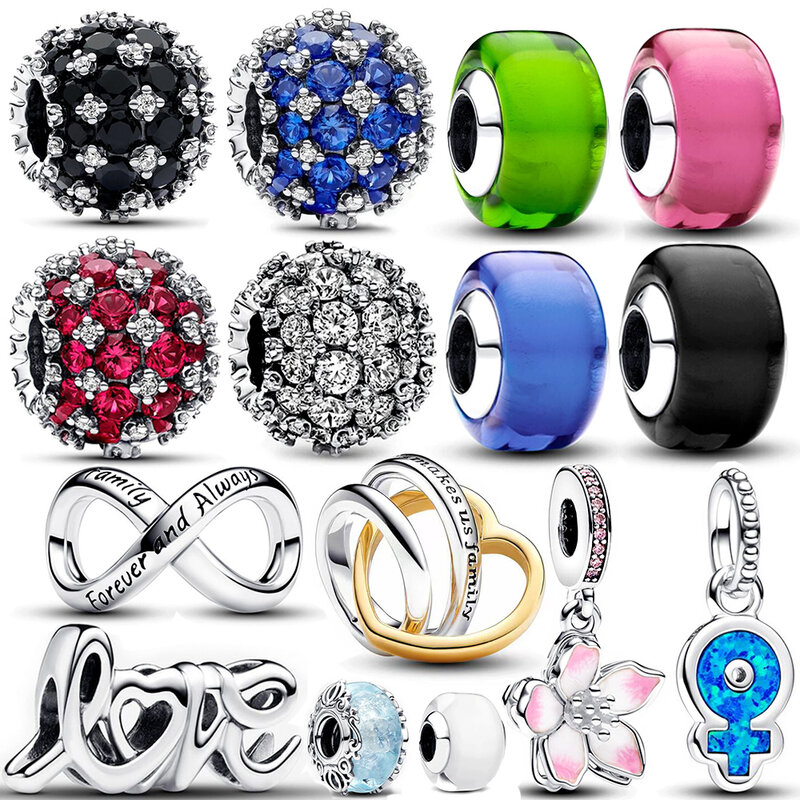 925 Sterling Silver Encircled Pink Murano Glass Charm Beads Fit Original Pandora Bracelet DIY Women Jewelry Gift