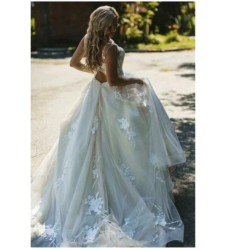 Retro Bohemian งานแต่งงาน2022ลูกไม้ชุดเจ้าสาวสายกลวงกลับประเทศฤดูร้อนชายหาดแต่งงานเดรส Novia