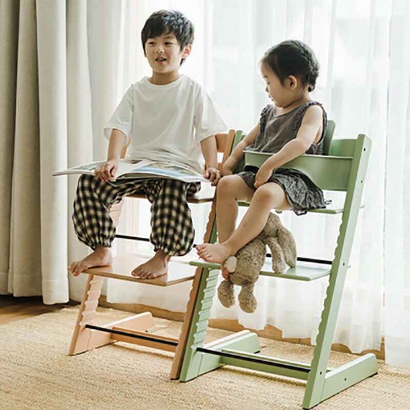 Wuli Ins sedia da pranzo per la crescita del bambino per bambini nordici sedia multifunzionale in legno massello per la crescita del sollevamento regolabile nuovo caldo 2024