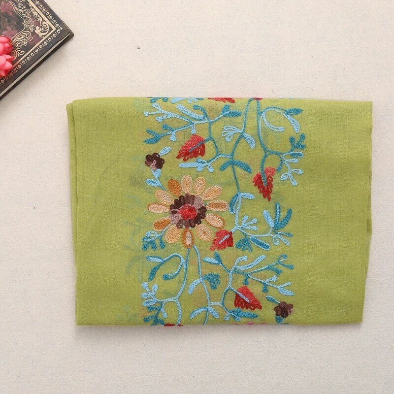 50JB – écharpe brodée en coton lin pour femmes, châle Floral Pashmina