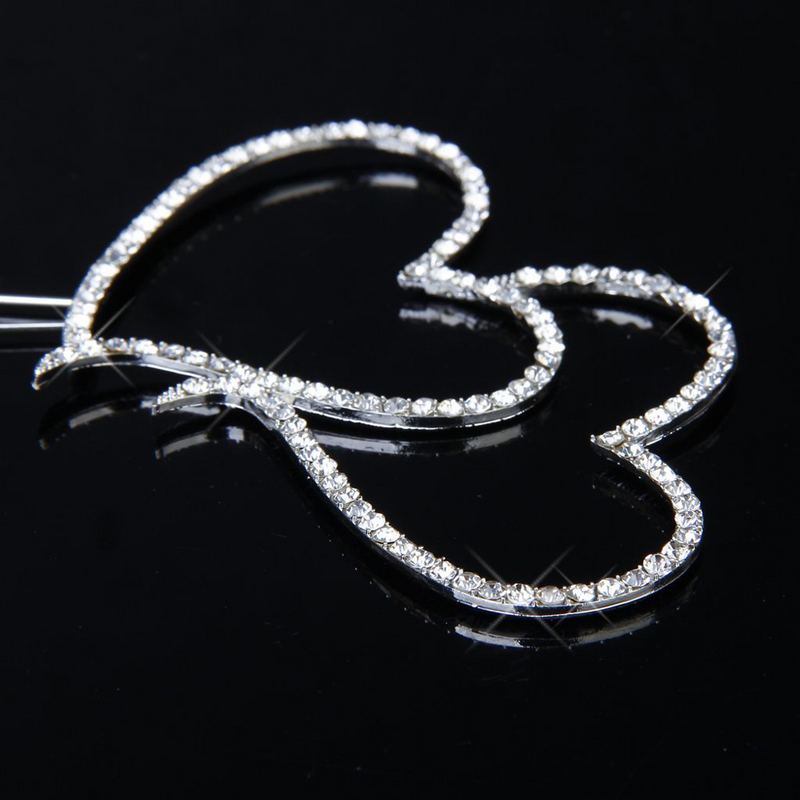 Delicati strass di cristallo scintillante doppio amore a forma di cuore decorazione per torta nuziale-taglia L (argento)