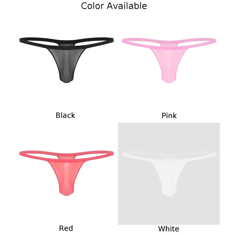 Sexy Mens Ultra Thin Mesh See Through Thong Panties Breathable Briefs Perspective T-Back Underpants Low Waist Elastic Lingerie