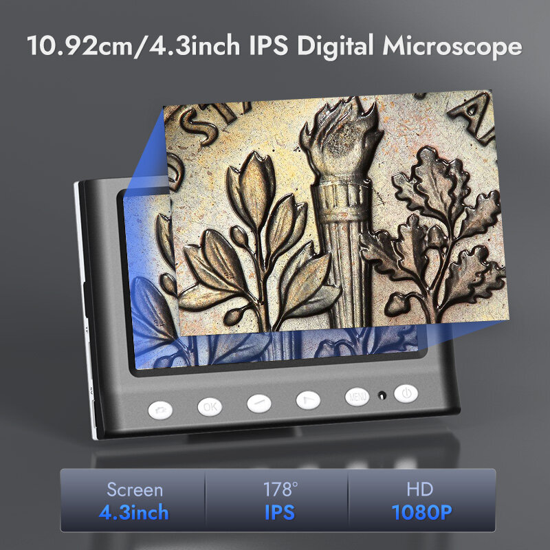 Hayve mikroskop Digital 4.3 ", mikroskop Digital 1600X USB 1080p solder dengan 8 LEDs kompatibel dengan Windows/Mac OS (DM7)