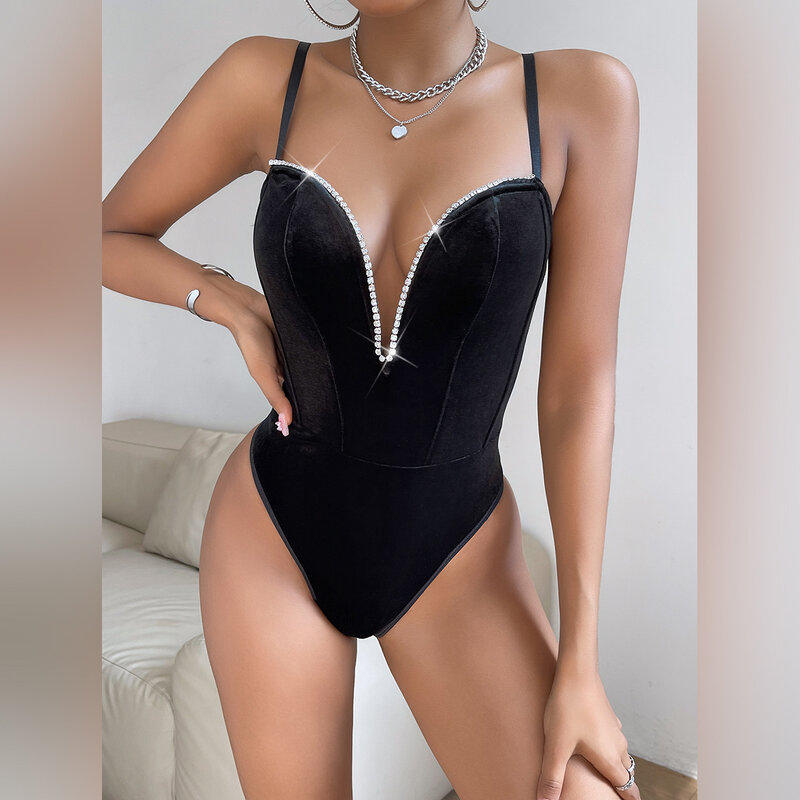 Sexy Kette Samt Body suits Sommer Frauen elegante Halfter Bustier Dessous Body shaper Taille schlanke Overall Tangas Nacht Shape wear