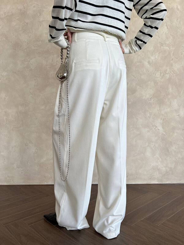 [LANMREM] Minimalism Office Lady Pleated Pants For Women High Waist Wide Leg Trousers Fashion Clothing 2024 Spring New 26D1384