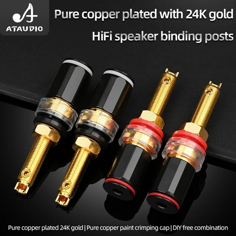 4 Buah HIFI Pure Tembaga Binding Post Gold Plated Carbon Fiber Amplifier Decoding Terminal Banana Plug Jack Audio Accessory